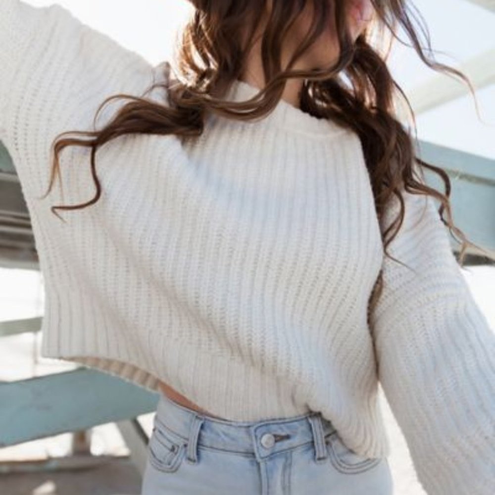 UO Andi Pullover Crew-Neck Sweater Ivory (XS)